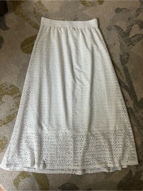 Lace Eyelet White Maxi Skirt